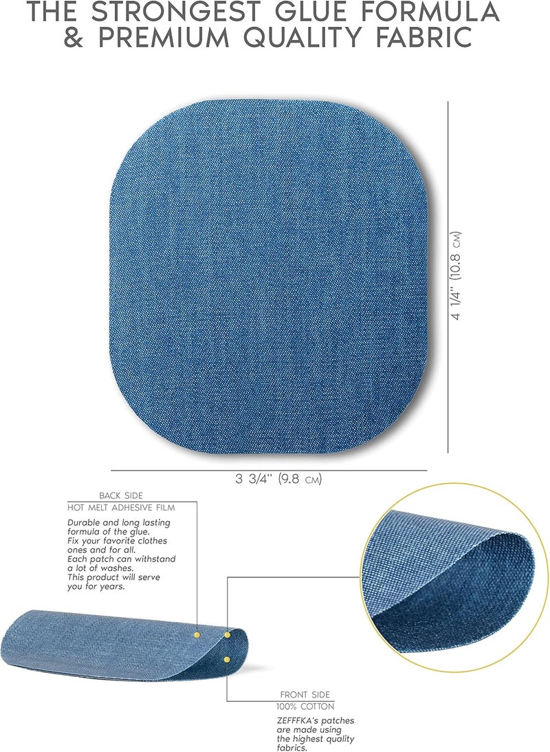ZEFFFKA Denim Iron-on Jean Patches Inside & Outside Strongest Glue 100% Cotton Assorted Shades of Blue Black Repair Decorating Kit 10 Pieces Size 4-1/4" by 3-3/4" (9.8 cm x 10.8 cm) - Image 3